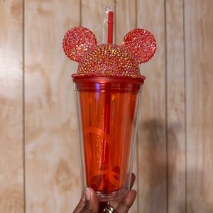 Red bling Mickey ears tumbler with straw